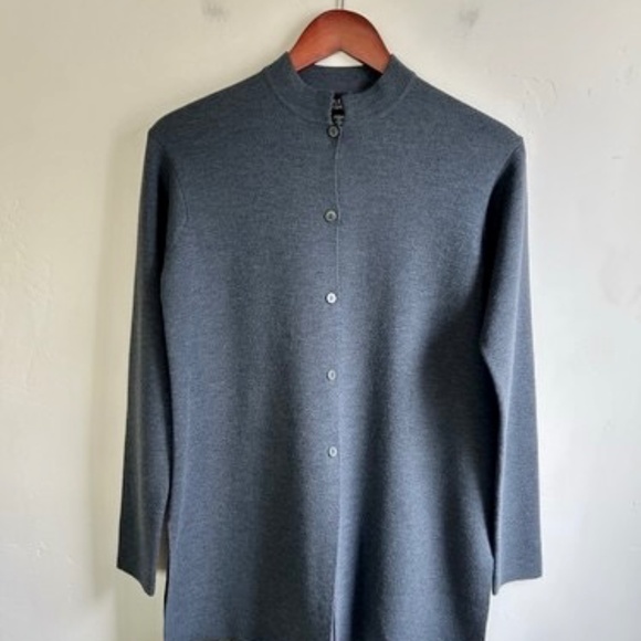 Vtg EILEEN FISHER Wool Sweater Mandarin Collar Cardigan Jacket sz S Italian Yarn - Picture 1 of 3